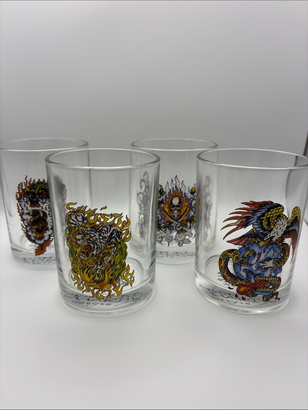 Ed Hardy Multicolor Tattoo-Style Glass Tumbler Set